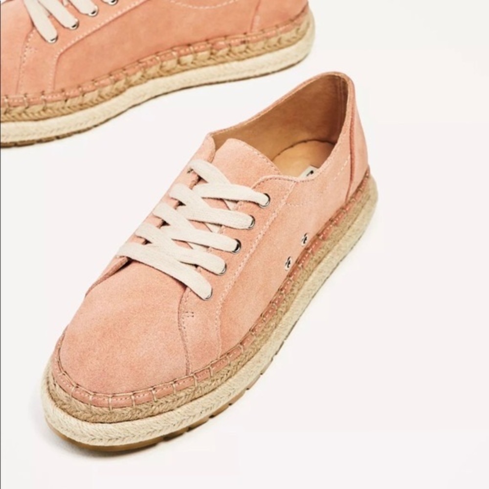 COPY - ZARA Pink Split Suede Bluchers flats